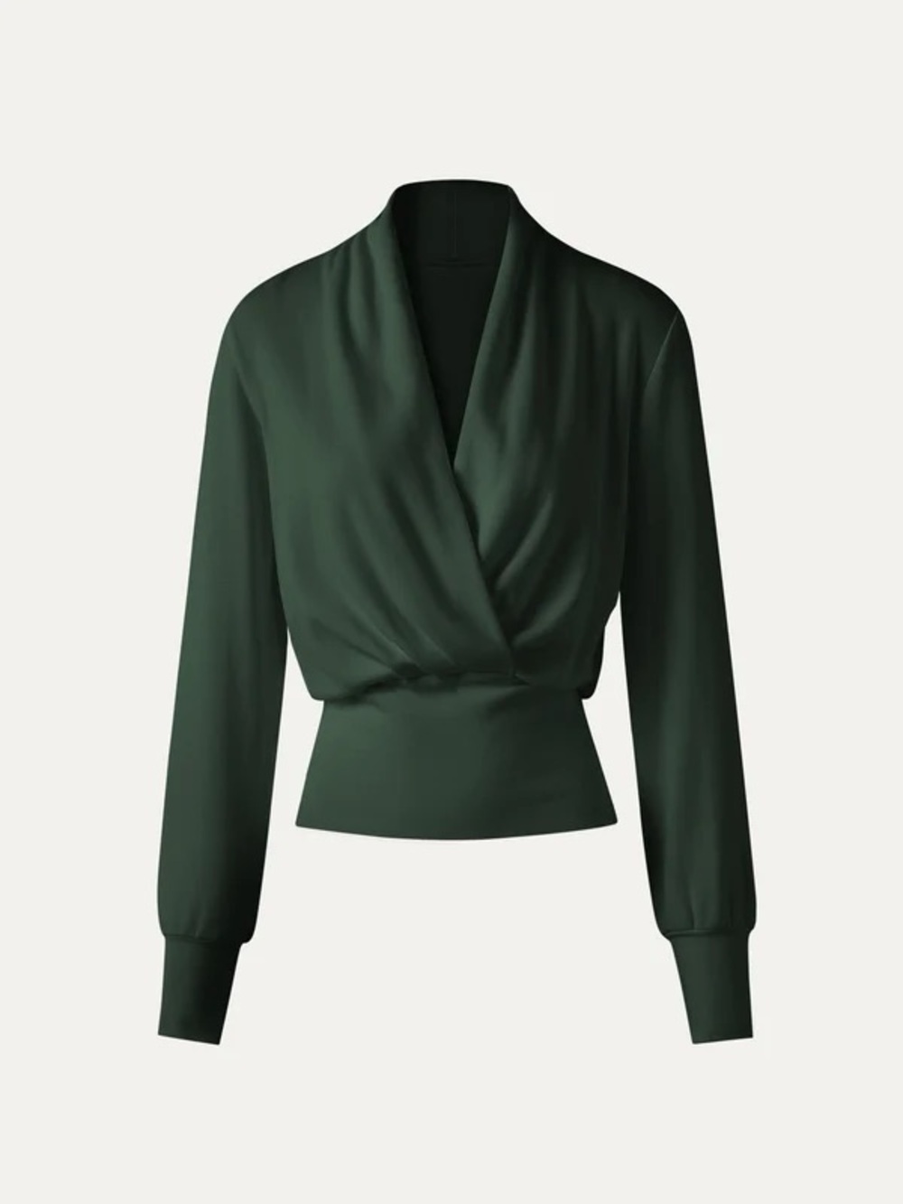 NWT OGL Green Eco-Mousse Surplice Long Sleeve Banded Hem Top Size L - Picture 2 of 8